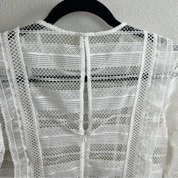 Self-Portrait Stripe Grid Top White Guipure Lace Straight Cut Slim Fit Small - Picture 15 of 15